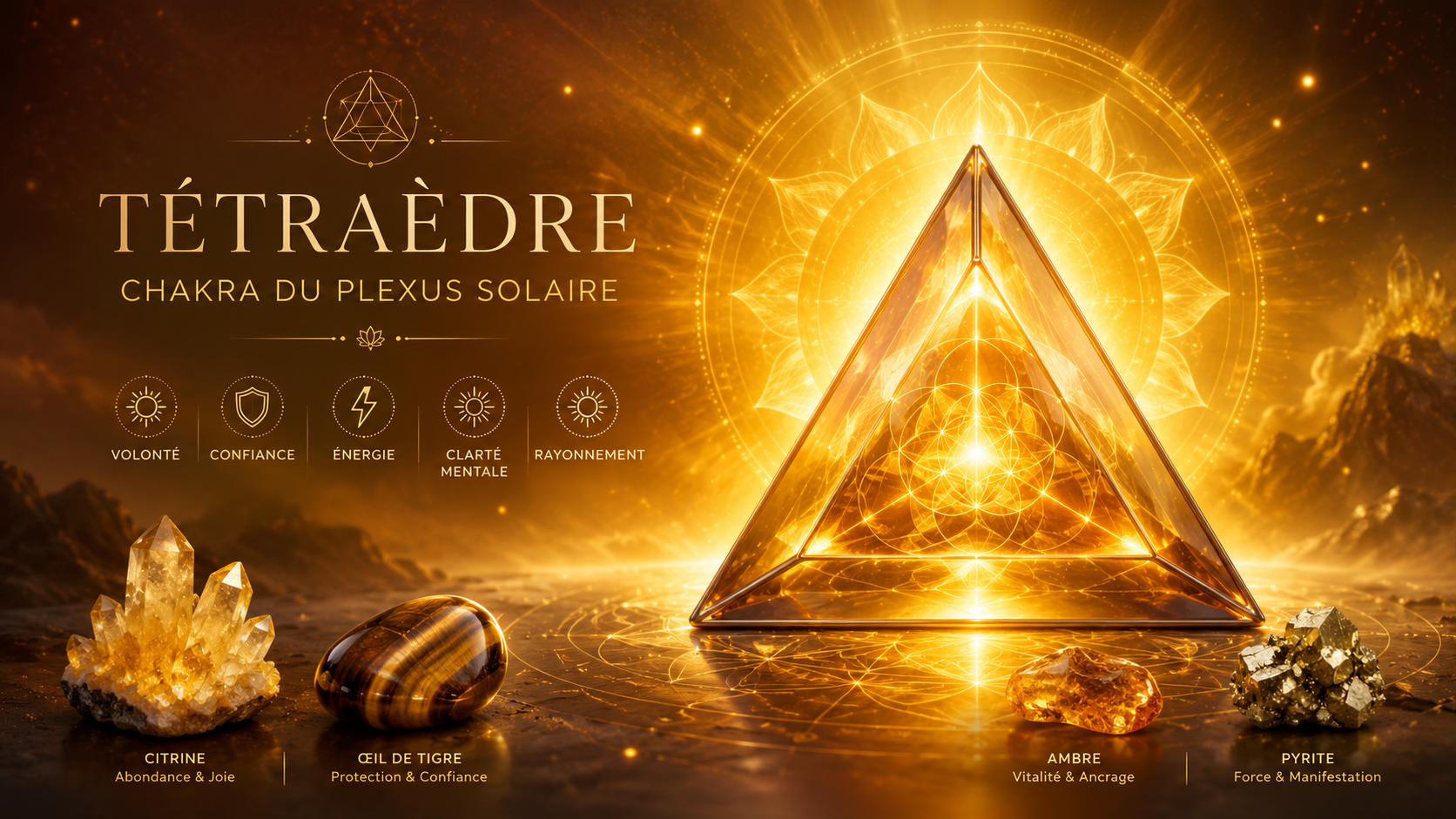 T�tra�dre en cuivre associ� au chakra du plexus solaire