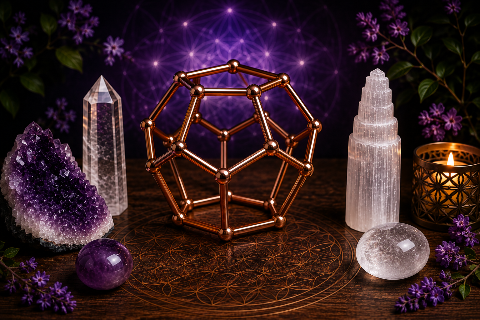 Dod�ca�dre en cuivre associ� au chakra coronal