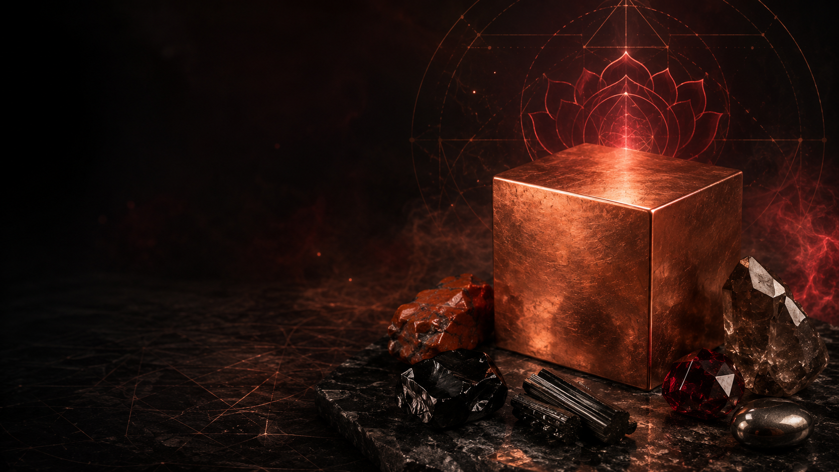 Cube en cuivre � chakra racine